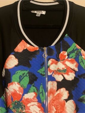2XL Roommates Floral Quilted Bomber Jacket in Blue, Black, Orange & Green